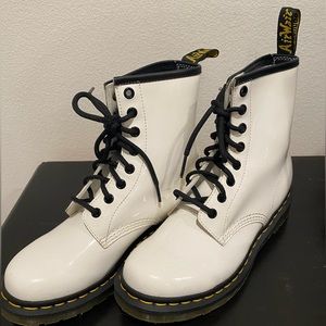 Dr Martens white patent leather boots